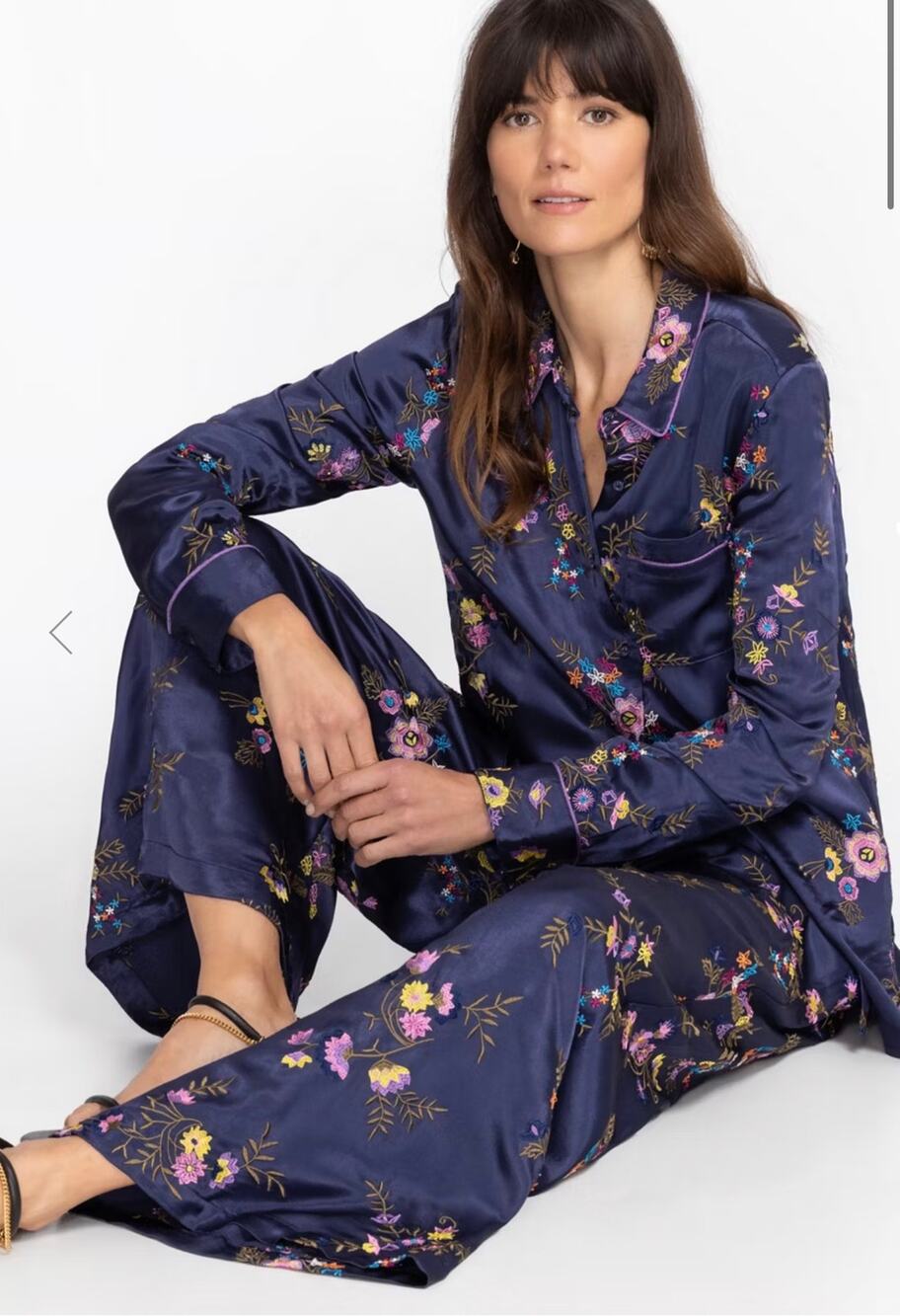 Johnny Was Embroidered Misty Rayon Easy Wide Leg Pant Sapphire Blue Size Small